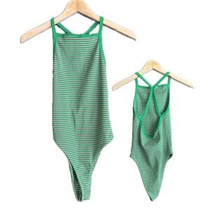 Zara Green Pink Striped One-Piece body suit tank top Retro inspired Y2K Medium